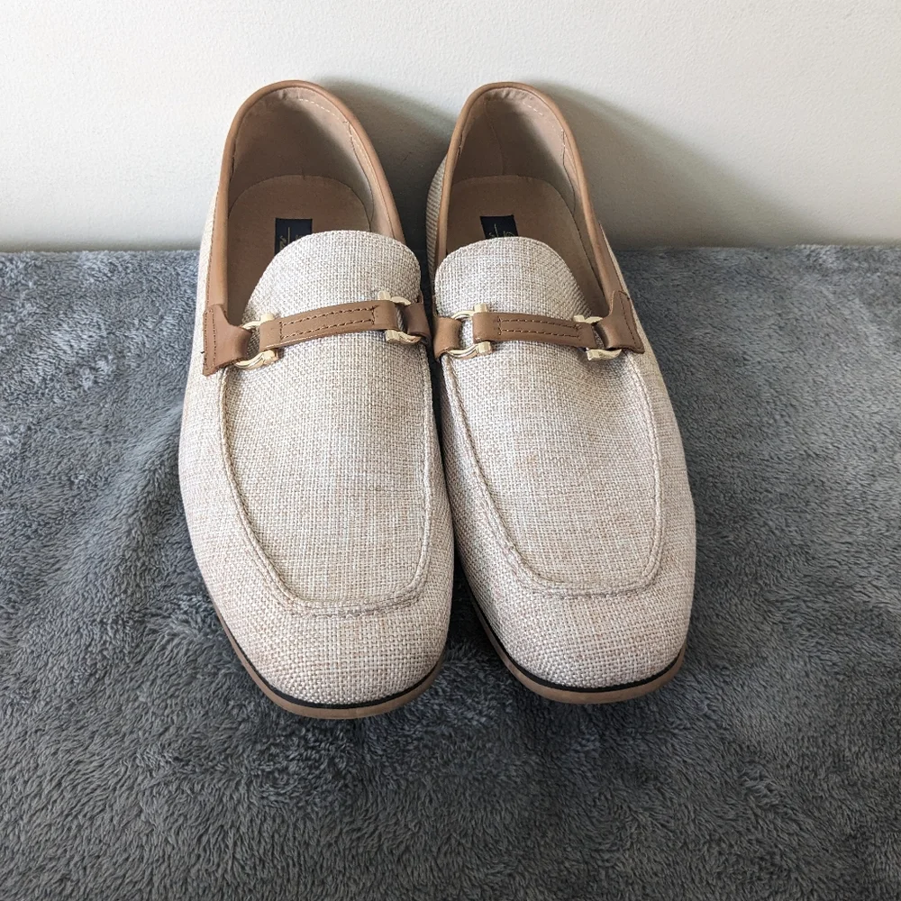 La Duca Beige Linen-Style Bit Loafers for Men